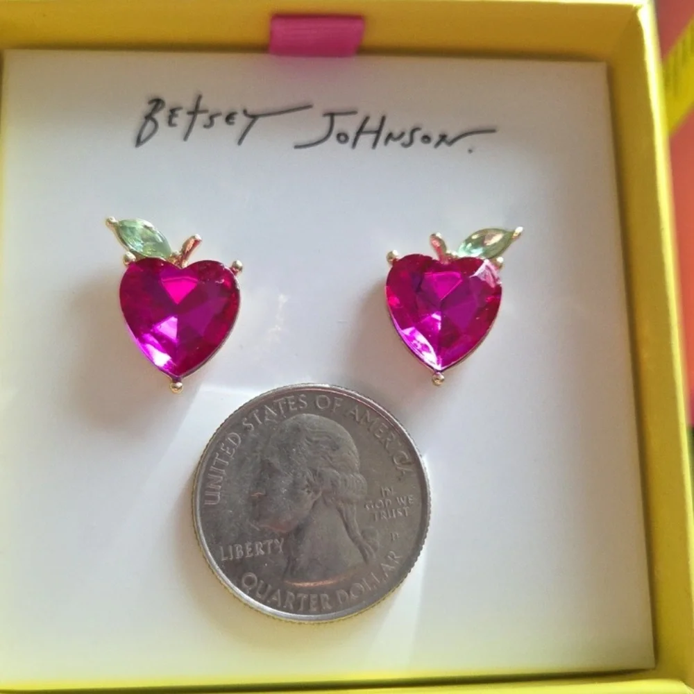Betsey Johnson Fuchsia Heart Earrings - Picture 4 of 5